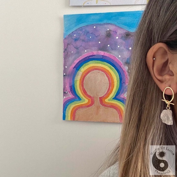 18K Gold Plated Clear Quartz Crystal Earrings - Picture 2 of 3